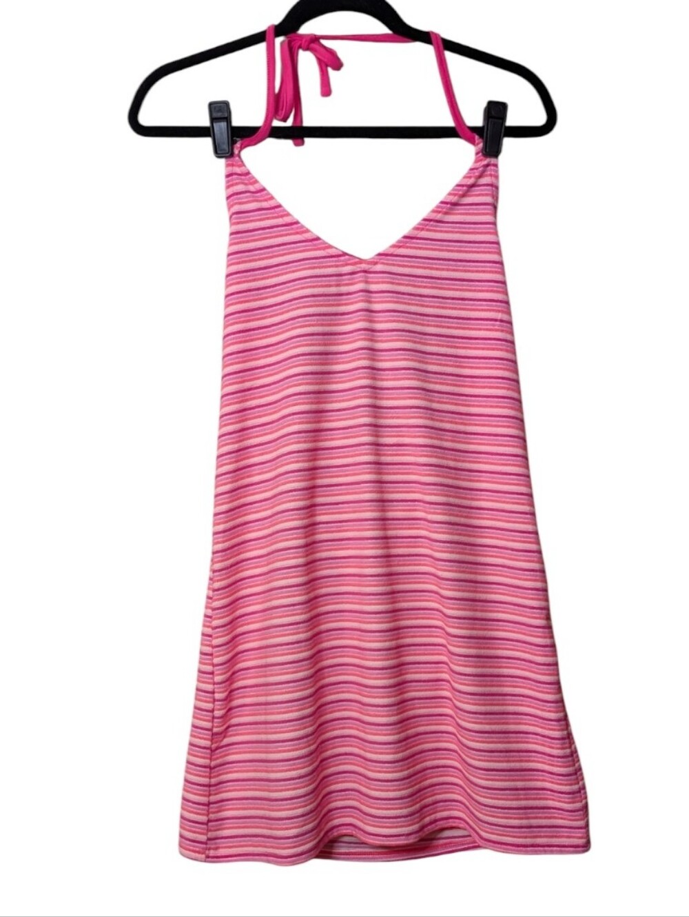 No Boundaries Y2K Style Pink Striped Halter Dress Coverup size XS summer beach